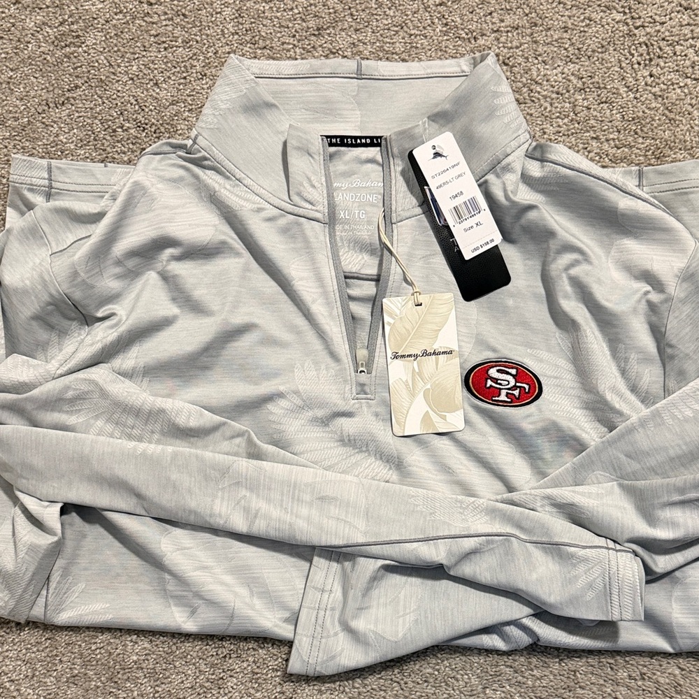 Tommy Bahama Light Gray Quarter-Zip Pullover with Logo